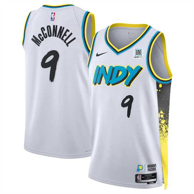 Mens Indiana Pacers #9 T.J. McConnell White 2024-25 City Edition Stitched Jersey Dzhi->indiana pacers->NBA Jersey